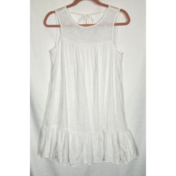Lucky Brand White Cotton Eyelet Tassel Tie Beachy Boho Dress Size Small - Picture 8 of 9